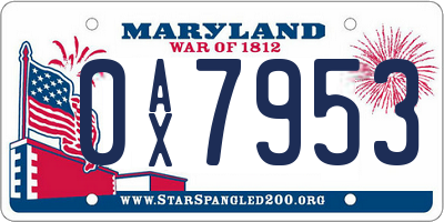 MD license plate 0AX7953