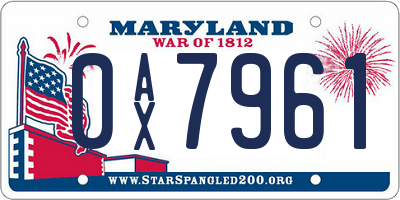 MD license plate 0AX7961