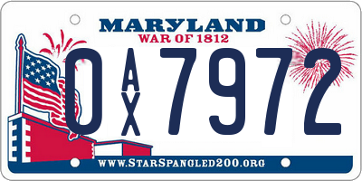 MD license plate 0AX7972