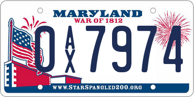 MD license plate 0AX7974