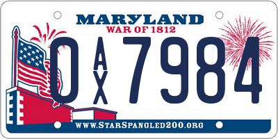 MD license plate 0AX7984