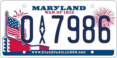 MD license plate 0AX7986