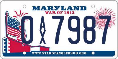 MD license plate 0AX7987