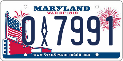 MD license plate 0AX7991