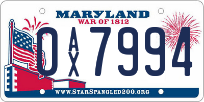 MD license plate 0AX7994
