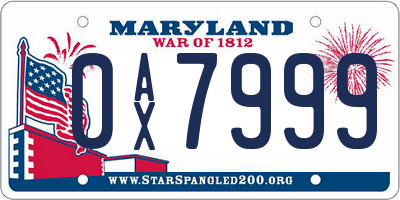 MD license plate 0AX7999