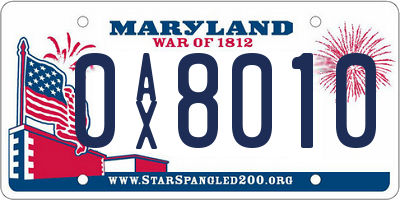 MD license plate 0AX8010