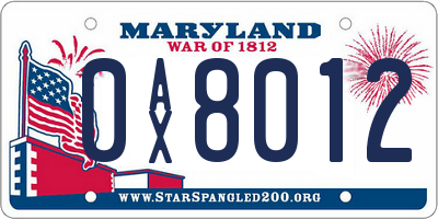 MD license plate 0AX8012