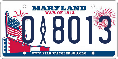 MD license plate 0AX8013