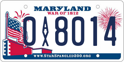 MD license plate 0AX8014