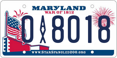 MD license plate 0AX8018
