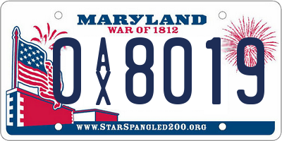 MD license plate 0AX8019
