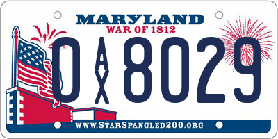 MD license plate 0AX8029