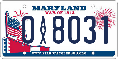 MD license plate 0AX8031