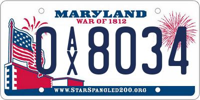 MD license plate 0AX8034