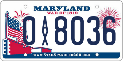 MD license plate 0AX8036
