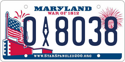 MD license plate 0AX8038