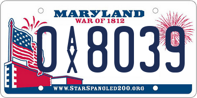 MD license plate 0AX8039