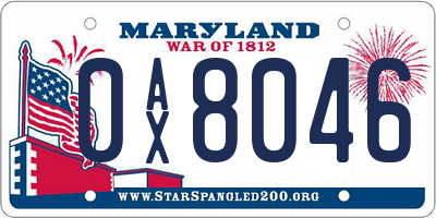 MD license plate 0AX8046