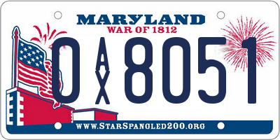 MD license plate 0AX8051