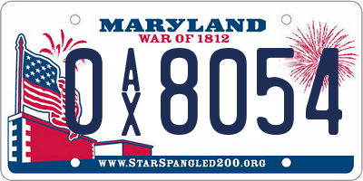 MD license plate 0AX8054