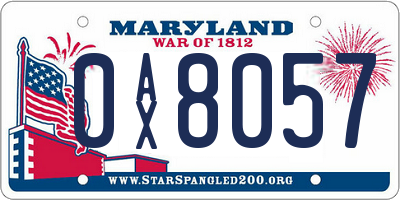 MD license plate 0AX8057