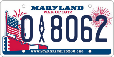 MD license plate 0AX8062