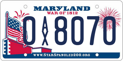 MD license plate 0AX8070