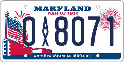 MD license plate 0AX8071