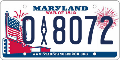 MD license plate 0AX8072