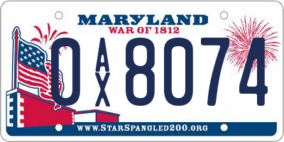MD license plate 0AX8074