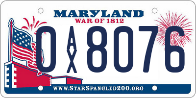 MD license plate 0AX8076