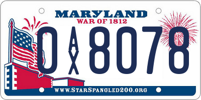 MD license plate 0AX8078