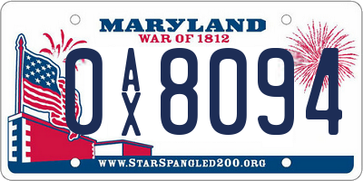 MD license plate 0AX8094
