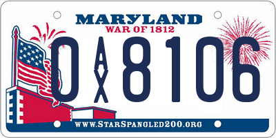 MD license plate 0AX8106