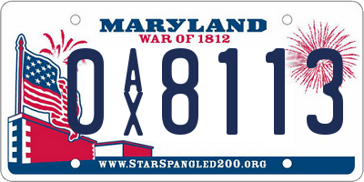 MD license plate 0AX8113