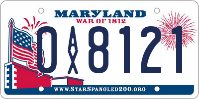 MD license plate 0AX8121