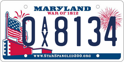 MD license plate 0AX8134