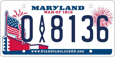 MD license plate 0AX8136
