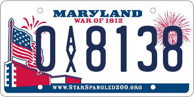 MD license plate 0AX8138