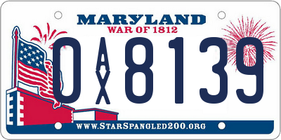 MD license plate 0AX8139