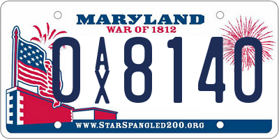MD license plate 0AX8140