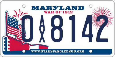 MD license plate 0AX8142