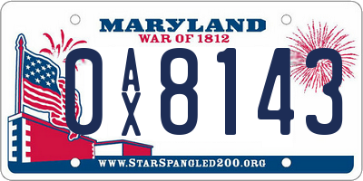 MD license plate 0AX8143