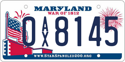 MD license plate 0AX8145