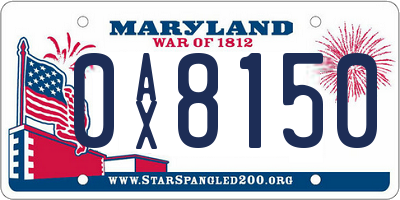 MD license plate 0AX8150