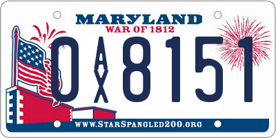 MD license plate 0AX8151