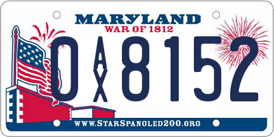 MD license plate 0AX8152