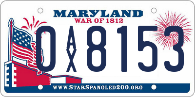 MD license plate 0AX8153