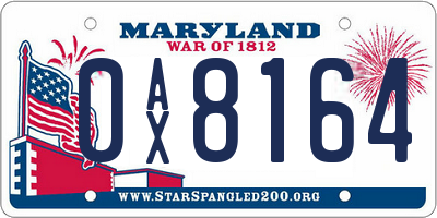 MD license plate 0AX8164